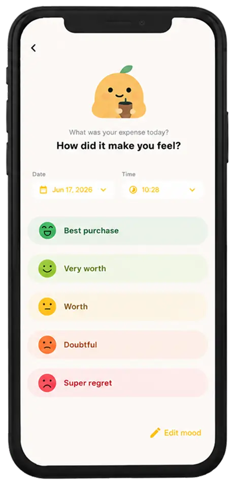 Worth app mood select screen for logging a spending